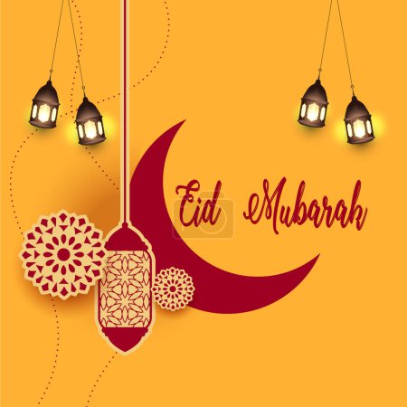 Foto de Diseño islámico del saludo del festival Eid mubarak. eid ul adha mubarak vector ilustración. - Imagen libre de derechos