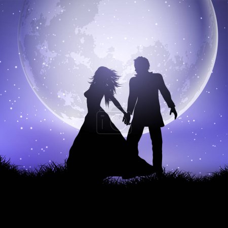 Photo for Love tenderness and romantic feelings concept. Young loving smiling Couple in love under the moon. feeling in love vector illustration - Royalty Free Image