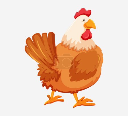 Téléchargez les illustrations : Illustration vectorielle de dessin animé de poulet mignon isolé sur fond blanc - en licence libre de droit