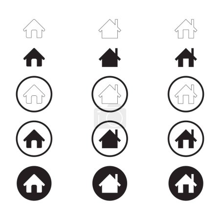 Téléchargez les illustrations : Ensemble simple d'icône de la maison. Icône de maison sans porte. Icône de maison avec porte. Icône utilisateur avec cercle. - en licence libre de droit