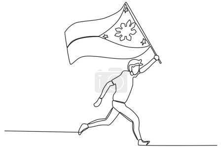 Illustration for A man holding a Philippine flag. Philippine independence day one-line drawing - Royalty Free Image