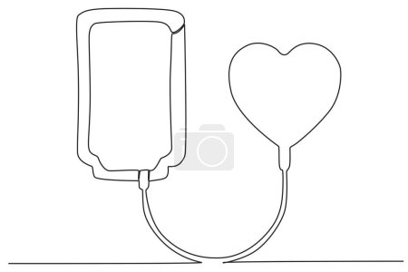 Illustration for A blood donation tube with the concept of love. World blood donor day one-line drawing - Royalty Free Image