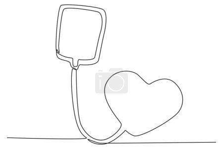 Illustration for A blood donation tube with the concept of love. World blood donor day one-line drawing - Royalty Free Image