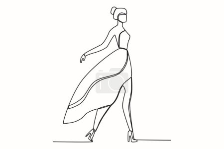 A fashion-style model on stage. Fashion show one-line drawing