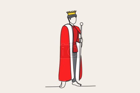 Téléchargez les illustrations : Un roi tenant un sceptre. King dessin d'une ligne - en licence libre de droit