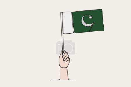Ilustración de Una mano izó la bandera de Pakistán. Bandera de dibujo de una línea - Imagen libre de derechos