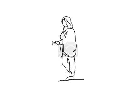 Ilustración de Un vagabundo pide donaciones. Dibujo de una línea sin hogar - Imagen libre de derechos