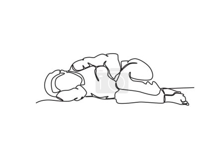 Ilustración de Una persona sin hogar duerme hambrienta. Dibujo de una línea sin hogar - Imagen libre de derechos