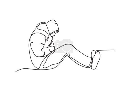 Ilustración de Un vagabundo hambriento en la calle. Dibujo de una línea sin hogar - Imagen libre de derechos