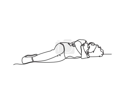 Ilustración de Un vagabundo duerme frío. Dibujo de una línea sin hogar - Imagen libre de derechos