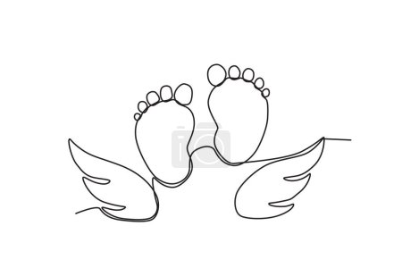 Illustration for Soles of the baby's feet and wings. Pregnancy and infant loss awareness month one-line drawing - Royalty Free Image