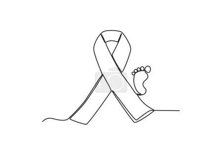Illustration for A large ribbon and the soles of the baby's feet. Pregnancy and infant loss awareness month one-line drawing - Royalty Free Image