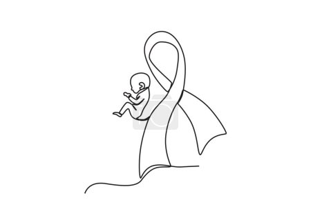 Illustration for A ribbon symbolizes the birth of a baby. Pregnancy and infant loss awareness month one-line drawing - Royalty Free Image