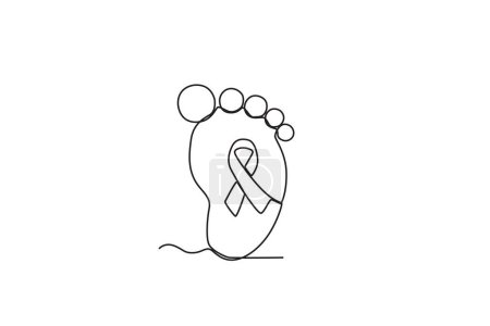 Illustration for A baby's paw sole with ribbon. Pregnancy and infant loss awareness month one-line drawing - Royalty Free Image