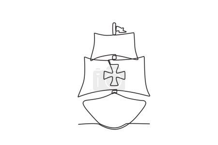 Illustration for A ship with two big sails. Colombus day one-line drawing - Royalty Free Image