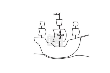 Illustration for A ship with a modern design. Colombus day one-line drawing - Royalty Free Image