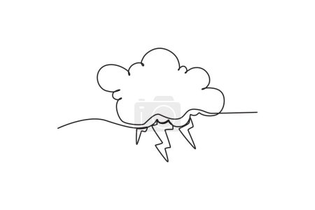 Illustration for A cloud and lightning. Hurricane one-line drawing - Royalty Free Image