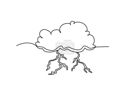 Illustration for Clouds and lightning struck. Hurricane one-line drawing - Royalty Free Image