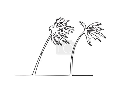 Illustration for Two coconut trees were attacked by a storm. Hurricane one-line drawing - Royalty Free Image