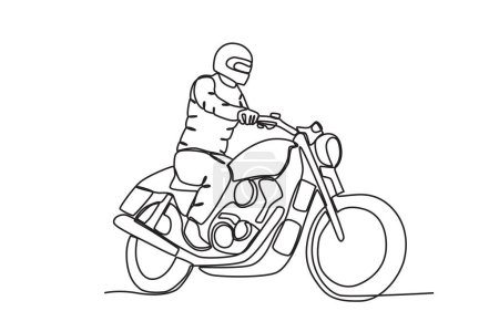 Ilustración de Un hombre montando una motocicleta. Motocicleta dibujo de una línea - Imagen libre de derechos