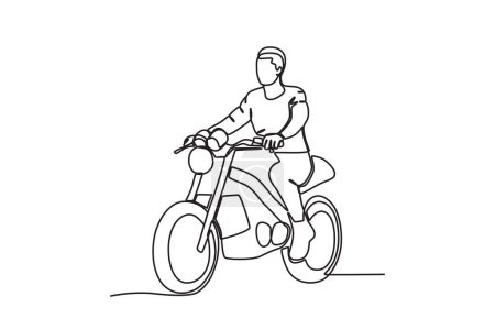 Ilustración de Vista frontal de un hombre conduciendo. Motocicleta dibujo de una línea - Imagen libre de derechos