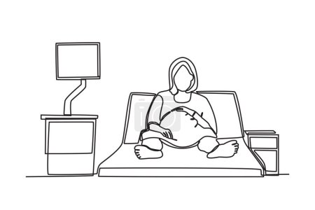 A pregnant woman in the intensive room. Intensive care unit one-line drawing