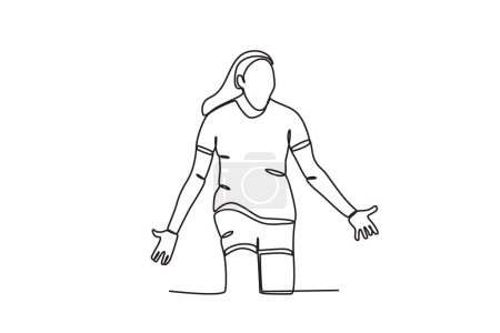 Illustration for A happy woman playing football. Spain's women's football team victory - Royalty Free Image