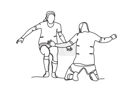Illustration for Two women playing football. Spain's women's football team victory - Royalty Free Image