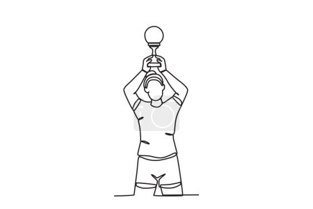Illustration for An athlete lifts his victory trophy. Spain's women's football team victory - Royalty Free Image