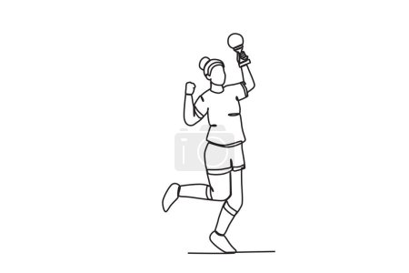 Illustration for A happy woman raised the goblet. Spain's women's football team victory - Royalty Free Image