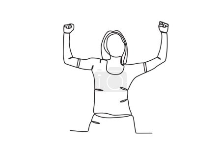 Illustration for A female athlete raises her hand . Spain's women's football team victory - Royalty Free Image