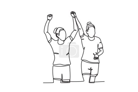 Illustration for Two happy athletes celebrate their victory. Spain's women's football team victory - Royalty Free Image