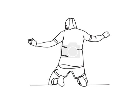 Illustration for An athlete kneels happily after scoring a goal. Spain's women's football team victory - Royalty Free Image