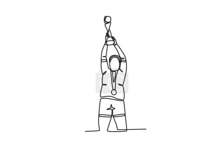 Illustration for An athlete lifts his trophy. Spain's women's football team victory - Royalty Free Image