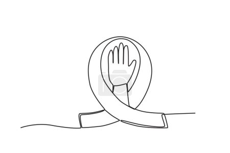 Téléchargez les illustrations : Une main entourée d'un ruban symbolise l'adversaire de la violence. Journée internationale pour l'élimination de la violence contre les femmes dessin d'une ligne - en licence libre de droit
