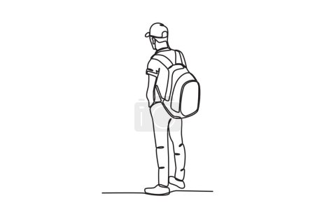 Illustration for A man immigrating carries a backpack. International migrants day one-line drawing - Royalty Free Image