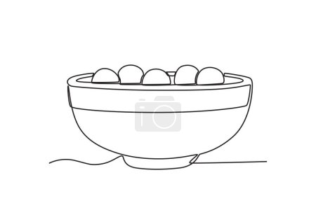 Illustration for A tangyuan for festivals. Dongzhi festival one-line drawing - Royalty Free Image