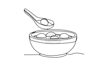 Illustration for A bowl of delicious food. Dongzhi festival one-line drawing - Royalty Free Image