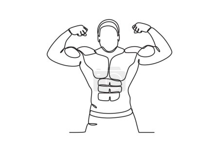 Illustration for A man showing his muscles. Bodybuilding one-line drawing - Royalty Free Image