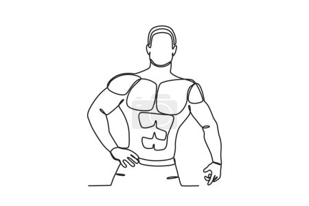 Illustration for A man finishes bodybuilding exercises. Bodybuilding one-line drawing - Royalty Free Image