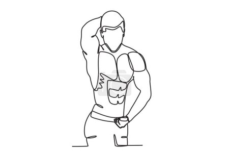 Illustration for A muscular athlete. Bodybuilding one-line drawing - Royalty Free Image