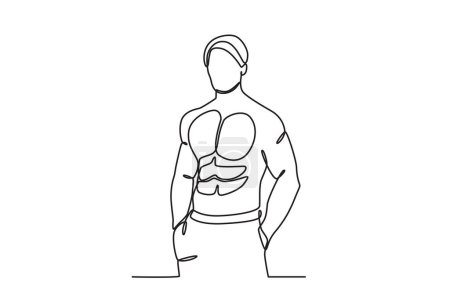 Illustration for A cool stylish muscular man. Bodybuilding one-line drawing - Royalty Free Image