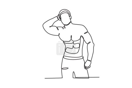 Illustration for A man has an athletic body. Bodybuilding one-line drawing - Royalty Free Image