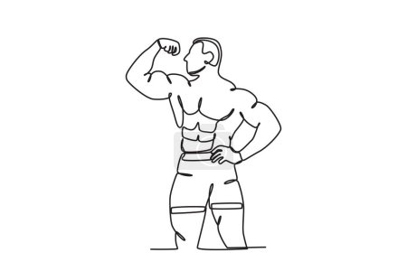 Illustration for A cool guy with burly biceps. Bodybuilding one-line drawing - Royalty Free Image