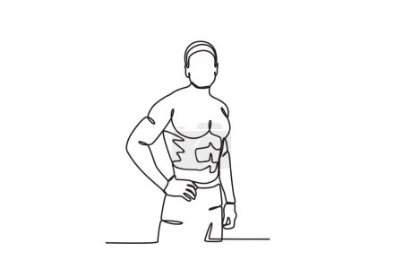 Illustration for A man stood with burly muscles. Bodybuilding one-line drawing - Royalty Free Image