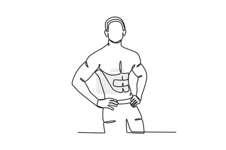 Illustration for A burly young man. Bodybuilding one-line drawing - Royalty Free Image