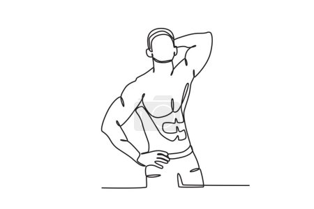 Illustration for A man poses strongly. Bodybuilding one-line drawing - Royalty Free Image
