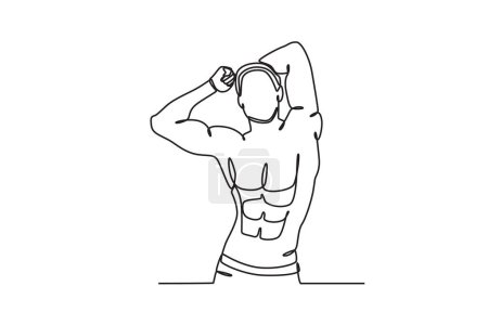Illustration for A man raised his hand to show his muscles. Bodybuilding one-line drawing - Royalty Free Image