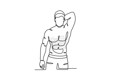 Illustration for A muscular male athlete. Bodybuilding one-line drawing - Royalty Free Image