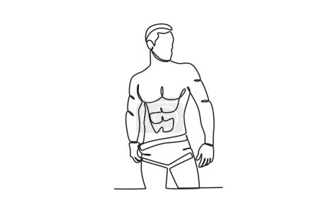 Illustration for An athletic man turned his head to the side. Bodybuilding one-line drawing - Royalty Free Image
